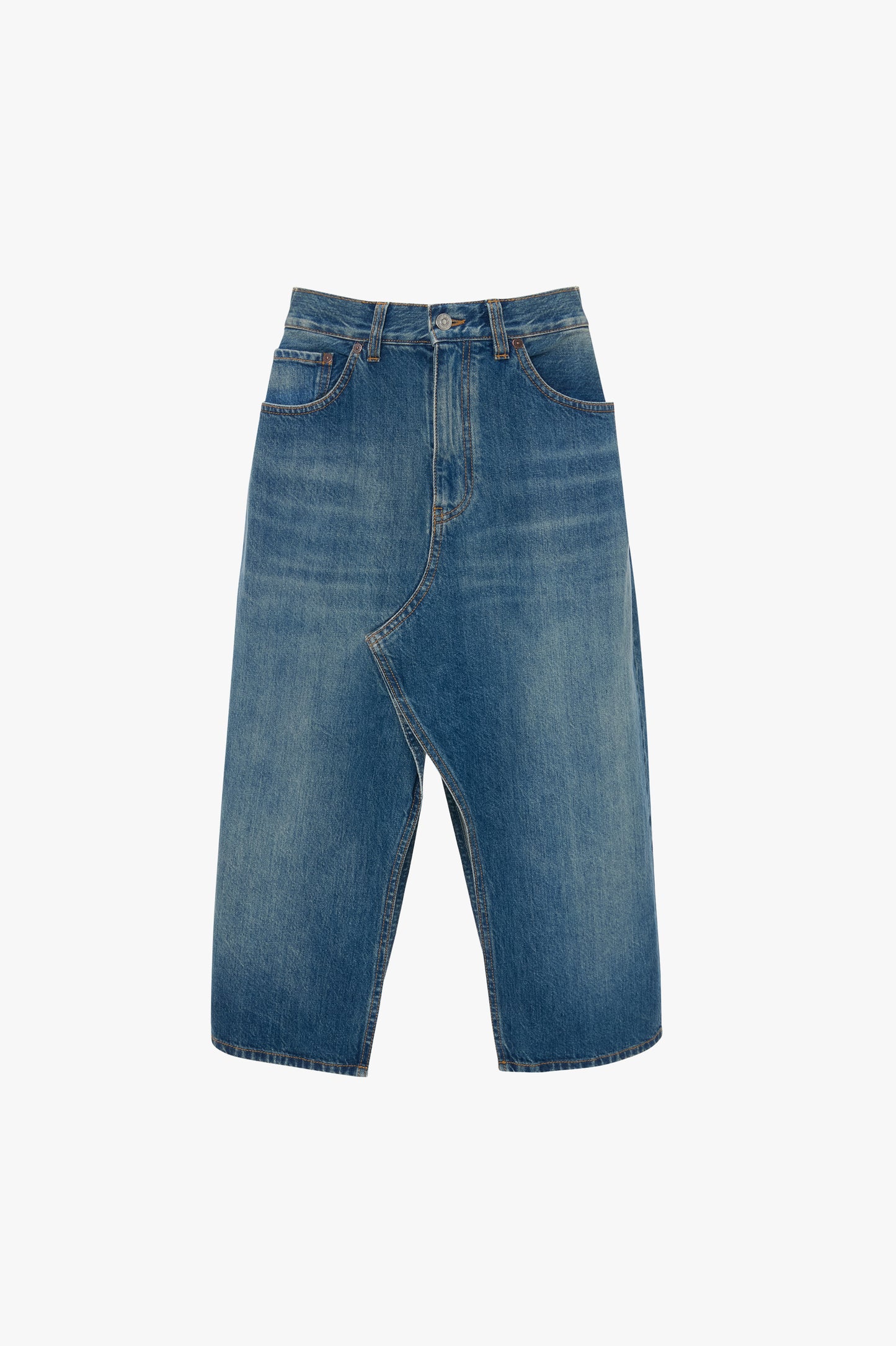 Kick Pocket Denim Skirt In Mid Blue