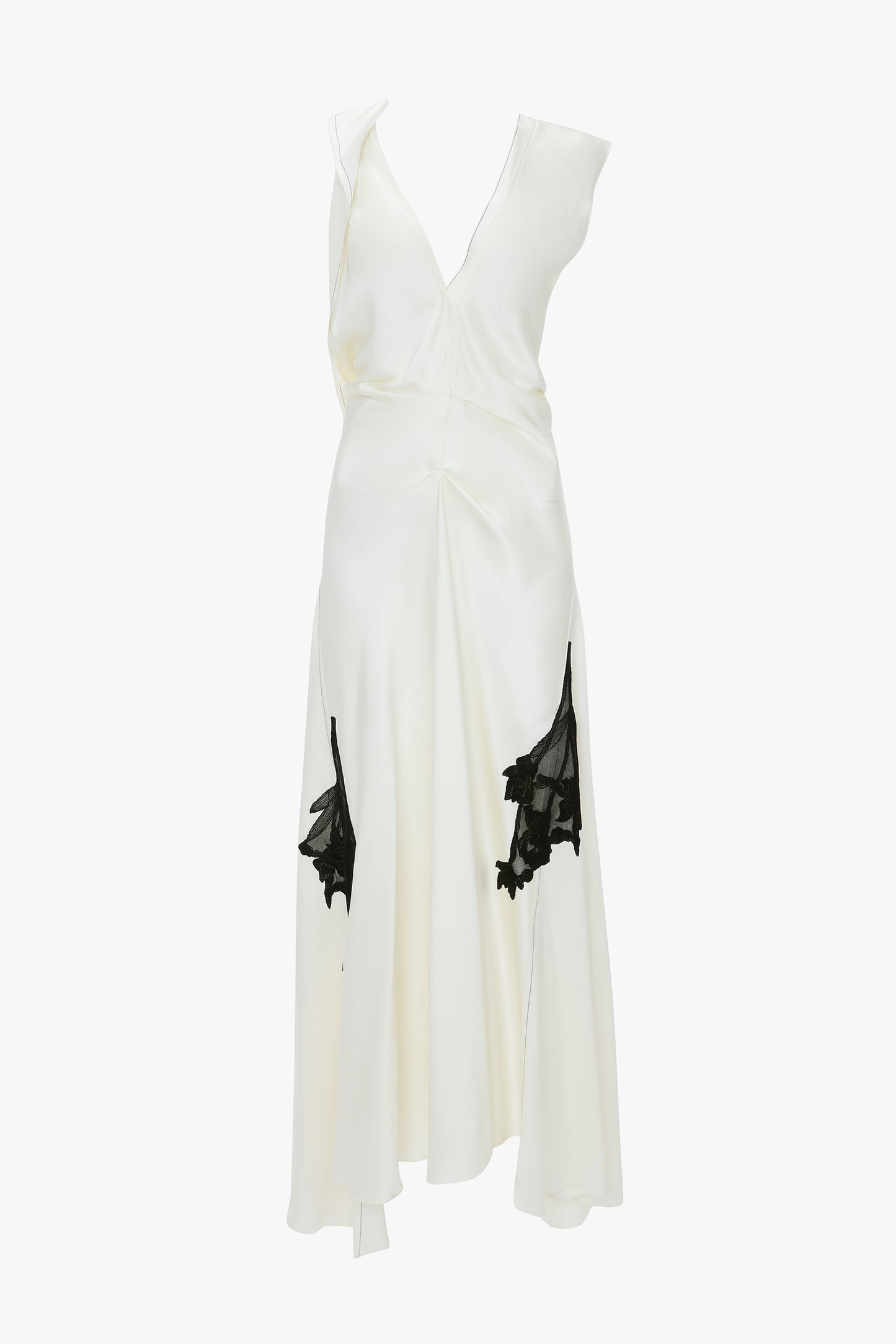 Draped Lace Detail Midi Dress In Ivory