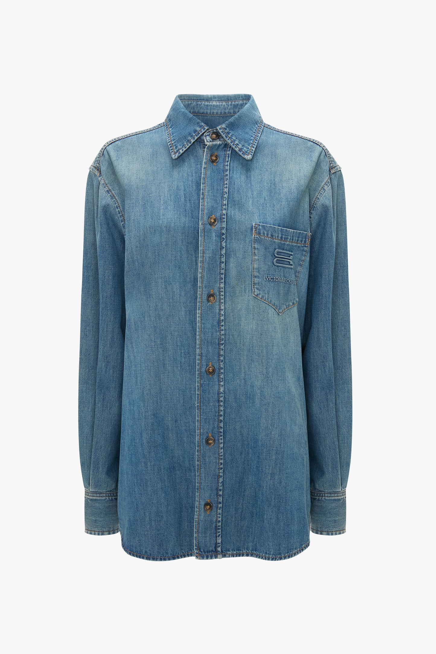 Men's Denim Shirt In Mid Blue Wash