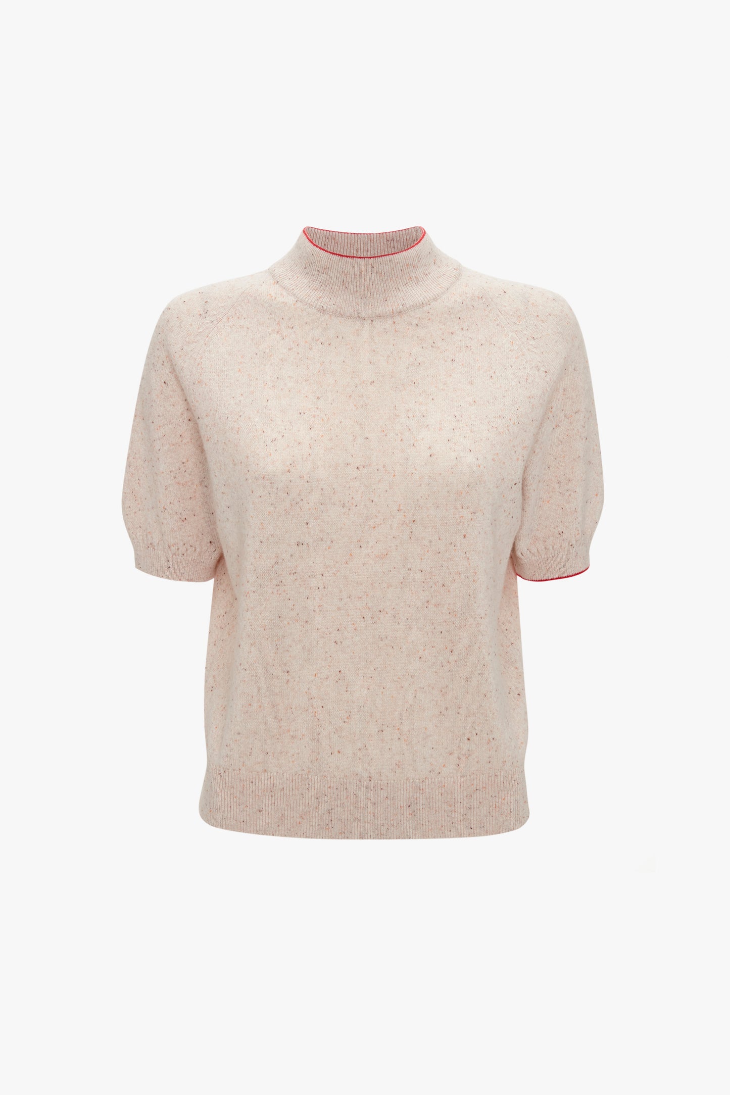 A Short Sleeve Top In Nougat by Victoria Beckham with a ribbed turtleneck and subtle speckled pattern crafted from lightweight cashmere knit.