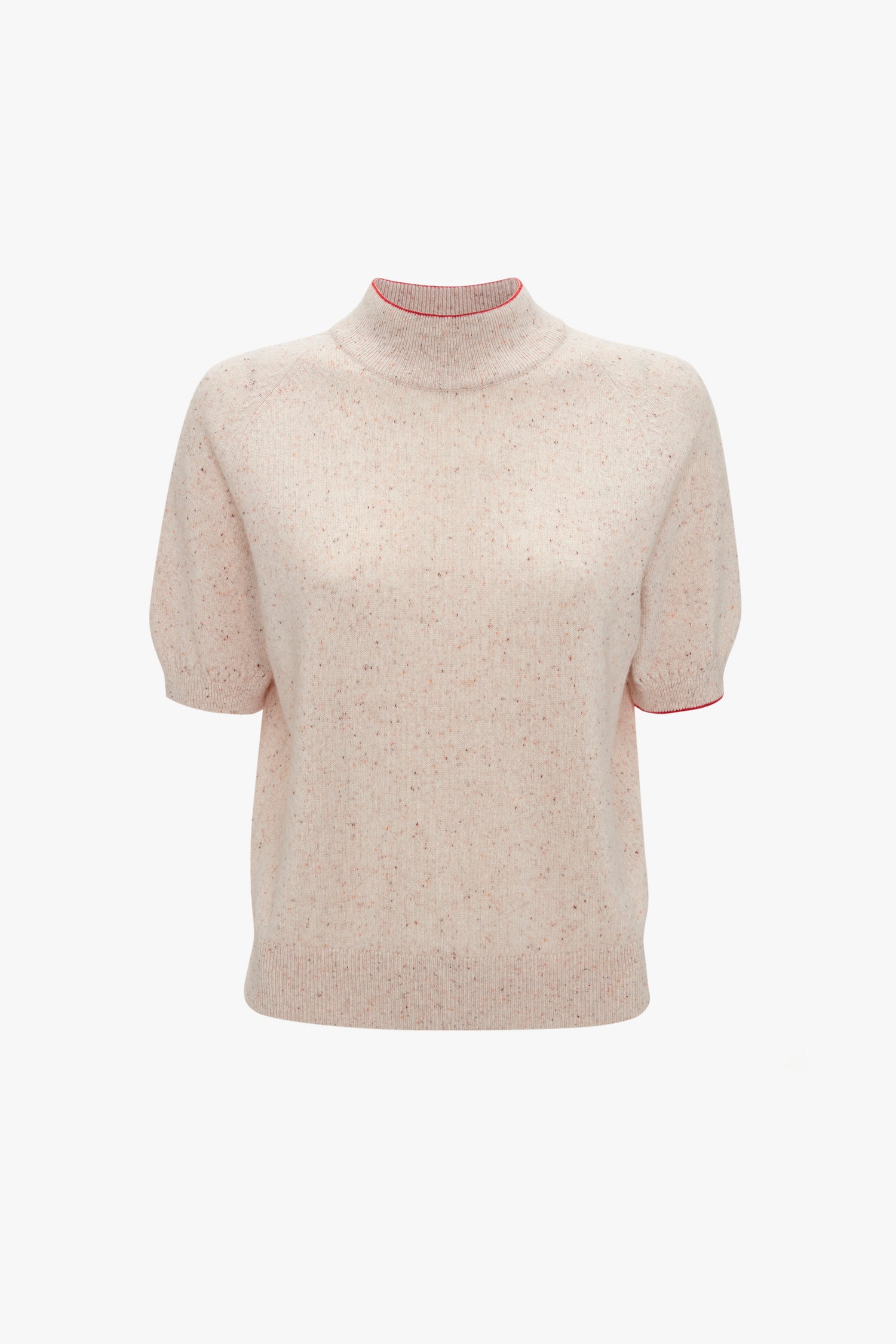 A Short Sleeve Top In Nougat by Victoria Beckham with a ribbed turtleneck and subtle speckled pattern crafted from lightweight cashmere knit.