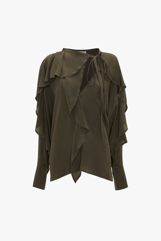 Tie Detail Ruffle Blouse in Oregano