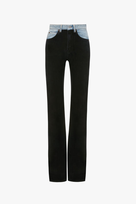 Julia Jeans In Contrast Wash by Victoria Beckham with a light blue high waist, front view on a white background.