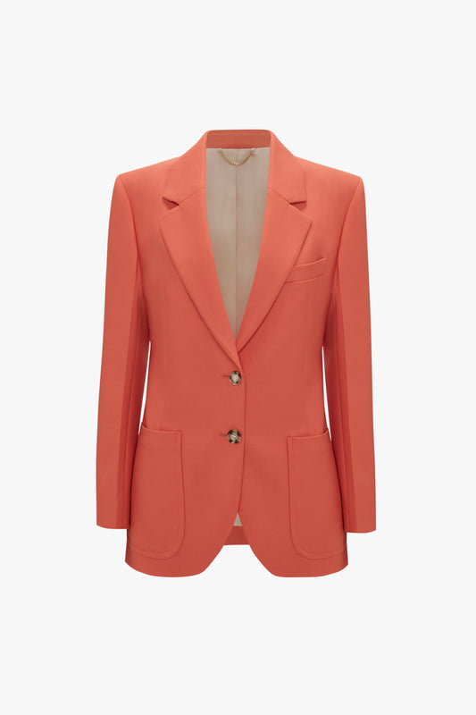 A single-breasted Victoria Beckham blazer featuring notch lapels, a front button closure, and two patch pockets, displayed on a plain background.