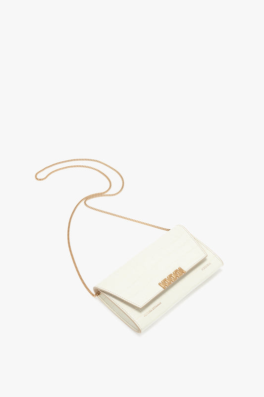 Exclusive Wallet On Chain In Ivory Croc-Effect Leather