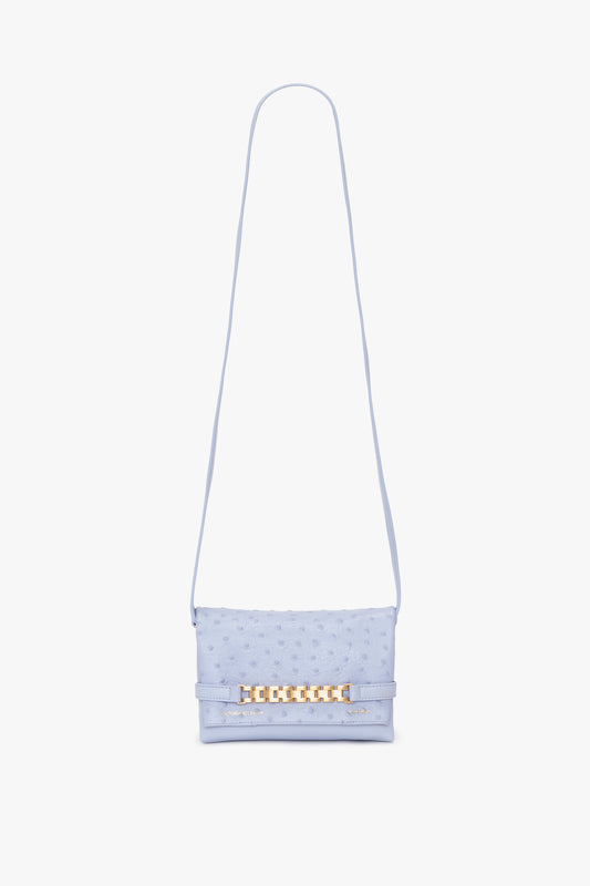 Mini Chain Pouch With Long Strap In Frost Ostrich-Effect Leather