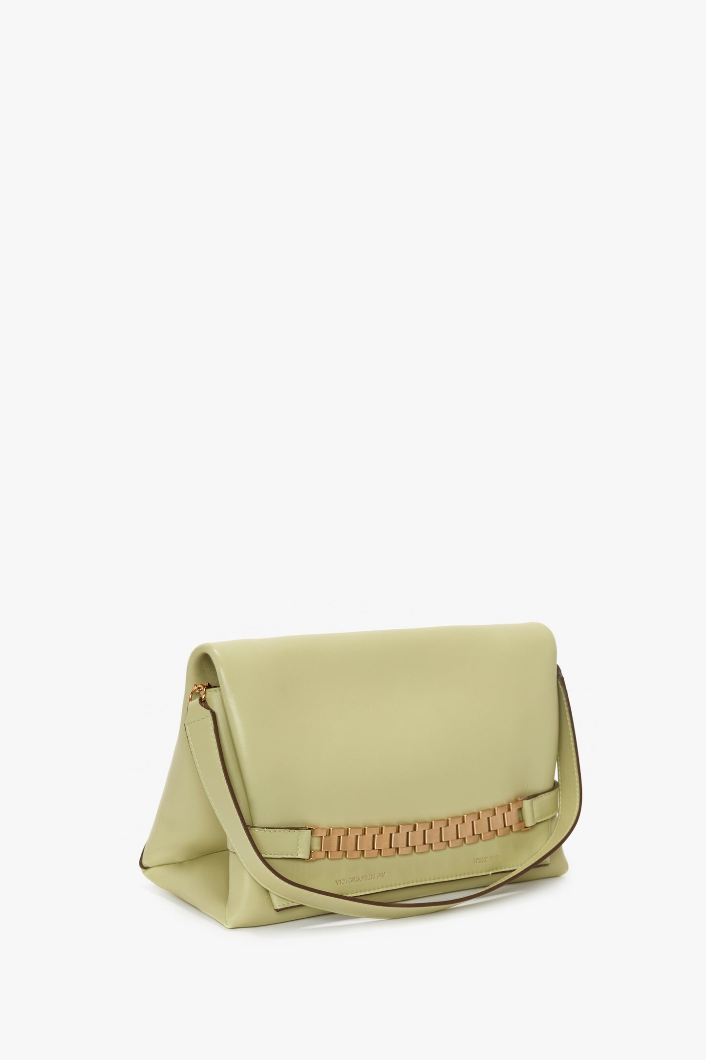 A Chain Pouch Bag With Strap In Avocado Leather by Victoria Beckham, with a rectangular shape, featuring a woven detail at the front and a single strap.