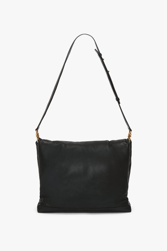 Puffy Jumbo Chain Pouch In Black Leather