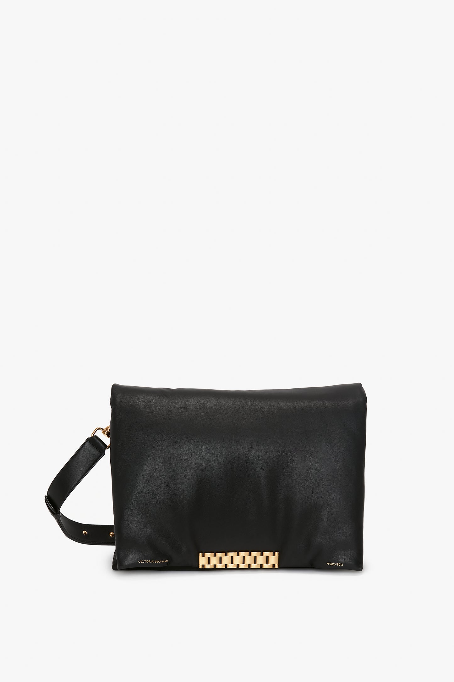 Puffy Jumbo Chain Pouch In Black Leather