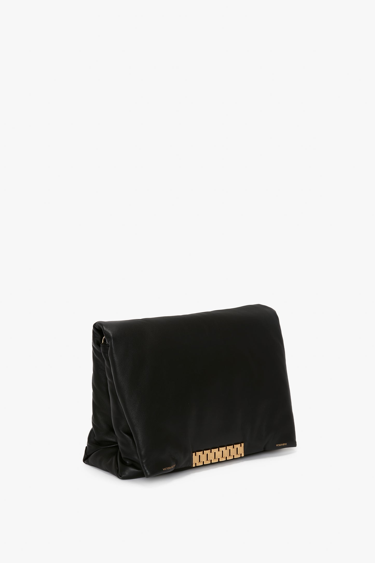 Puffy Jumbo Chain Pouch In Black Leather