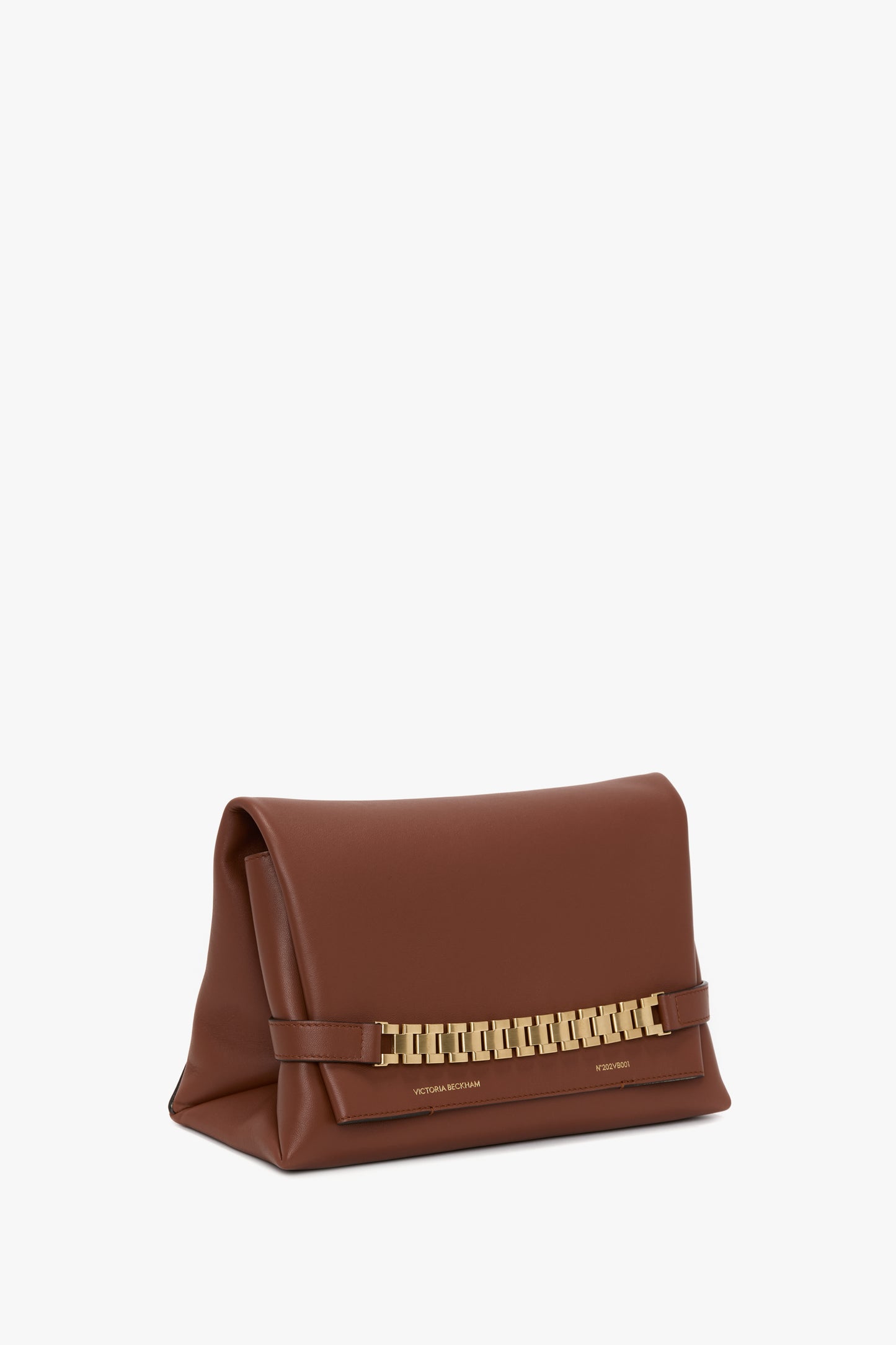 Chain Pouch Bag With Strap In Russet Leather