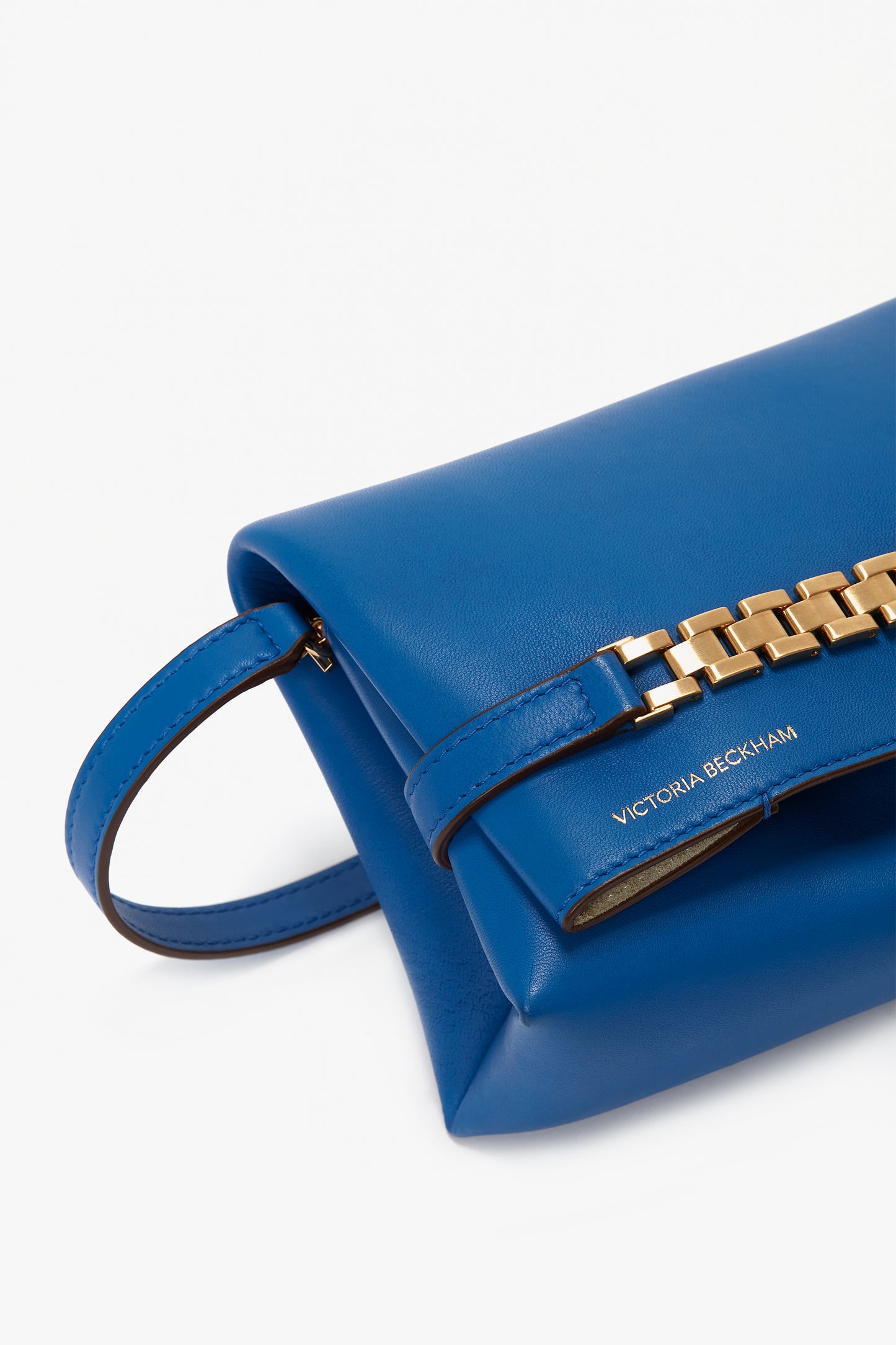 Mini Chain Pouch With Long Strap In Sapphire Blue