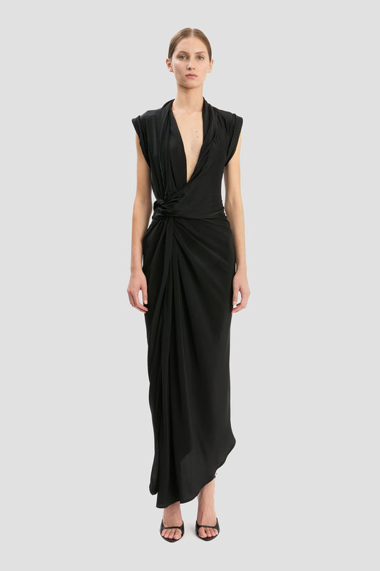 Asymmetric Twist Dress In Black