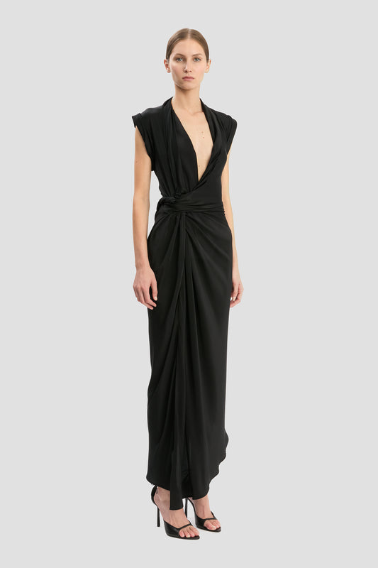 Asymmetric Twist Dress In Black