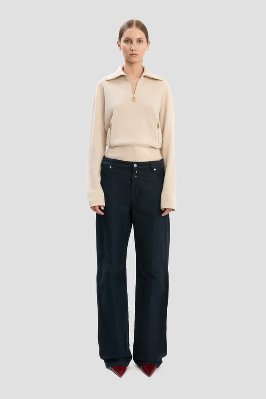 Half-Zip Milano Jumper In Pale Rose
