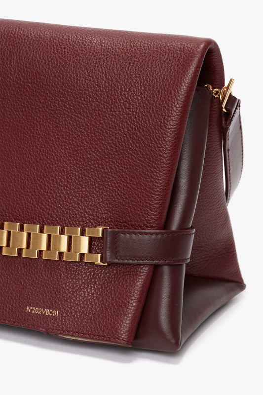 Chain Pouch With Strap In Bordeaux Grained Calf