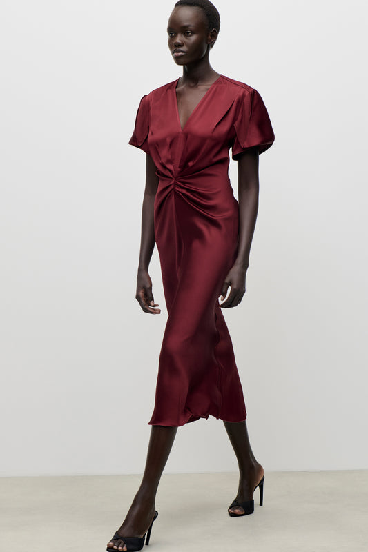 Bela Midi Dress In Burgundy – Victoria Beckham