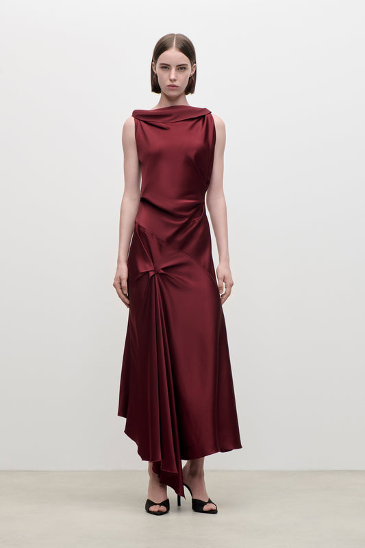 victoria beckham red silk dress VICTORIA BECKHAM Twist In Cardinal Red silk midi dress