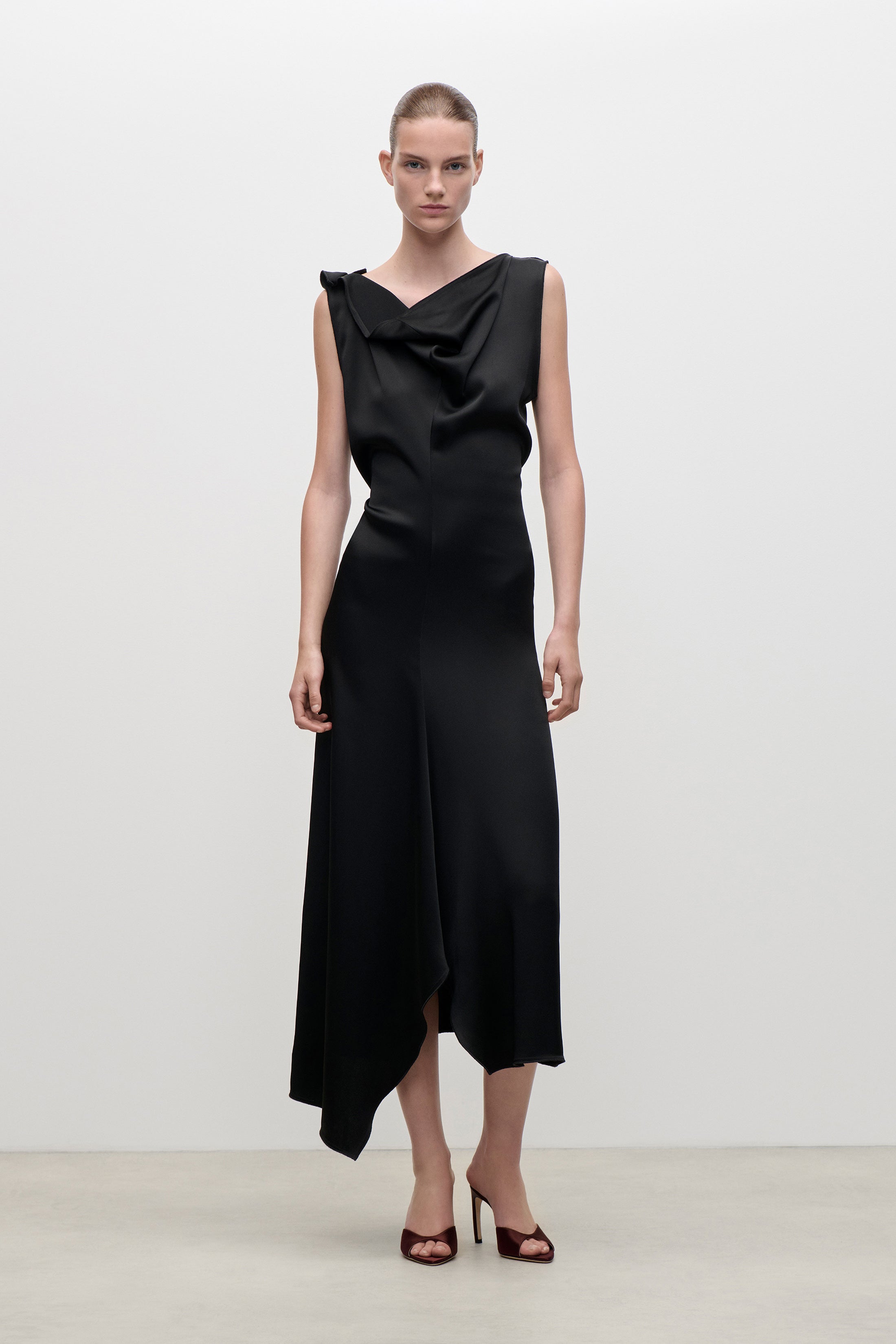 Draped Tailored Midi Dress In Black