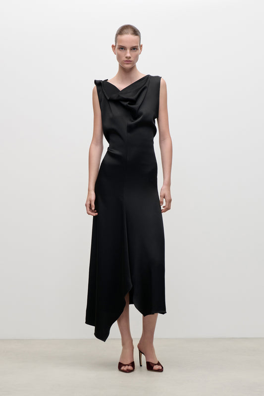 Draped Tailored Midi Dress In Black
