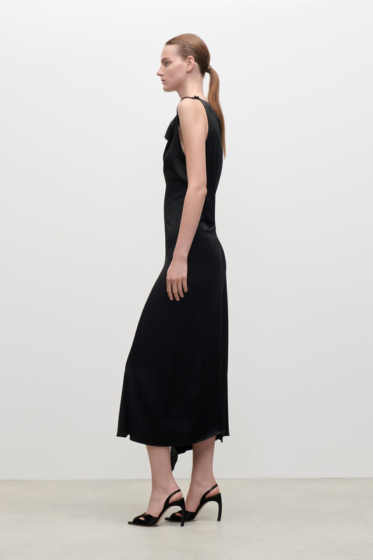 Draped Tailored Midi Dress In Black