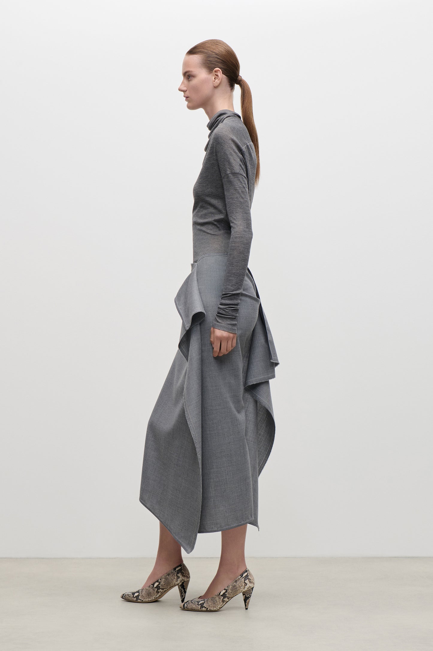 Draped Tailored Skirt In Light Grey Melange