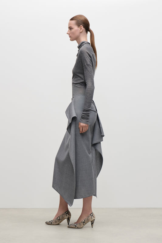 Draped Tailored Skirt In Light Grey Melange