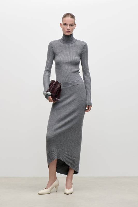 Fitted Skirt In Grey Melange