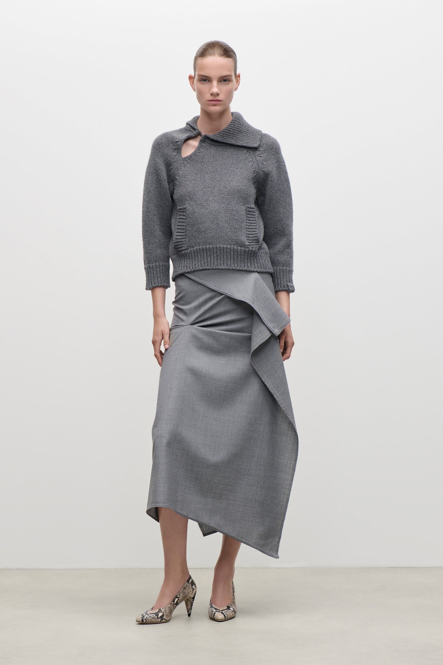 Asymmetric Collar Jumper In Dark Grey
