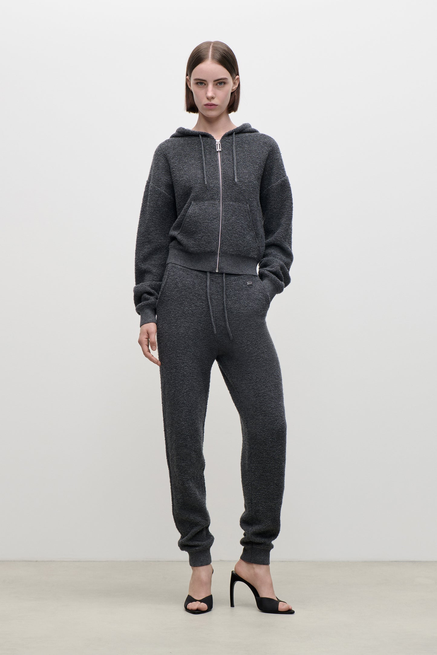 Isla Zipped Hoodie In Dark Grey