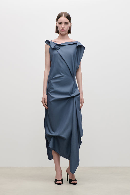 Draped Midi Dress In Blue