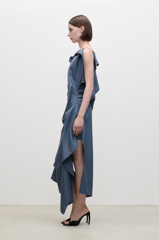 Draped Midi Dress In Blue