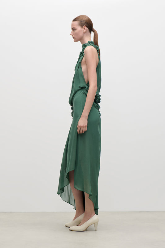 Pleated Applique Gown In Green