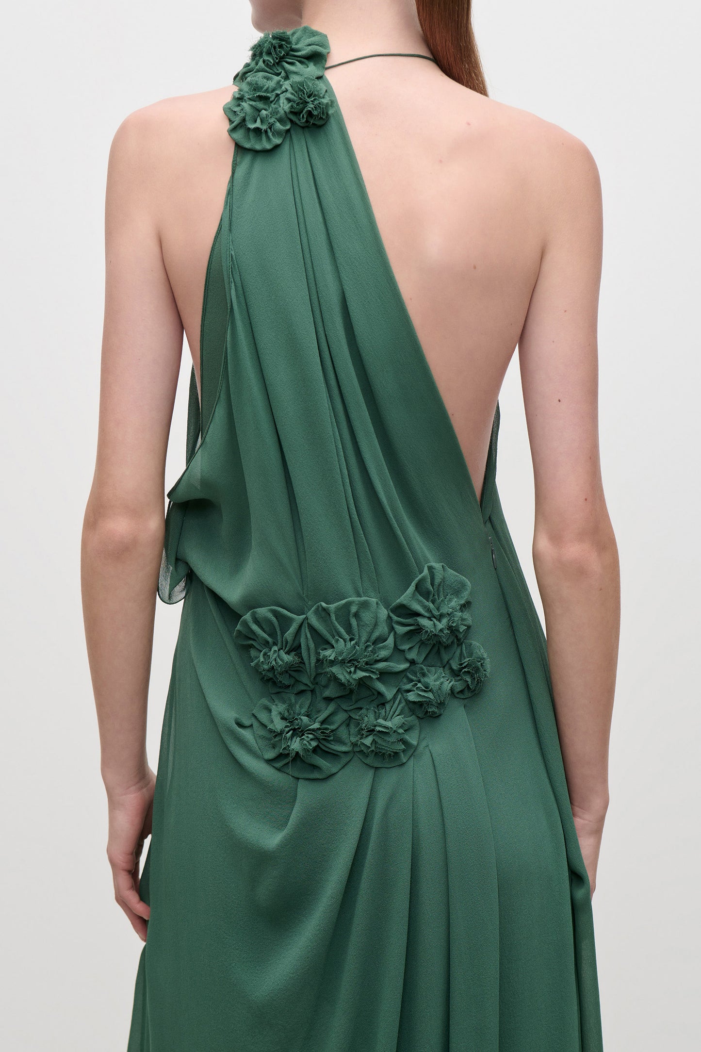 Pleated Applique Gown In Green
