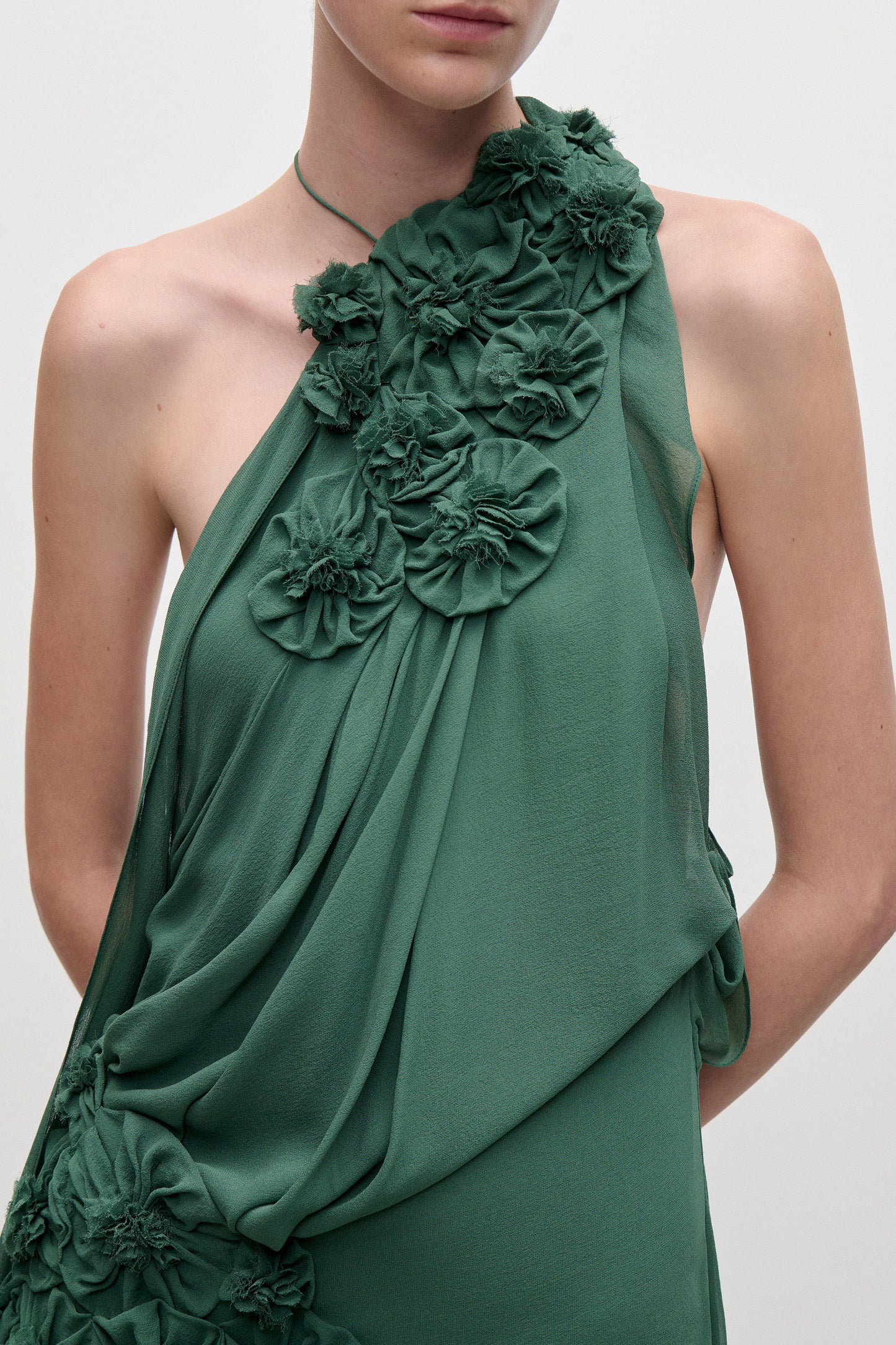 Pleated Applique Gown In Green