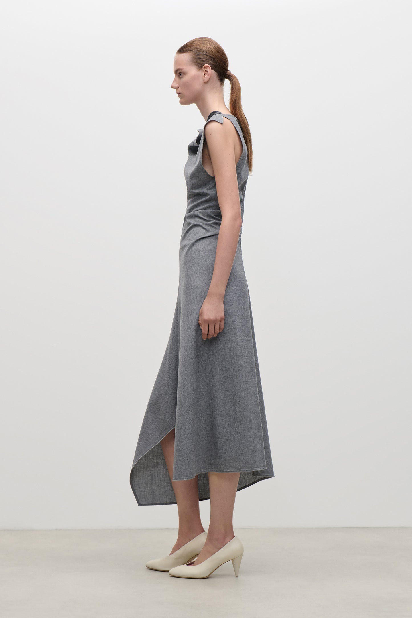 Draped Tailored Midi Dress In Light Grey Melange