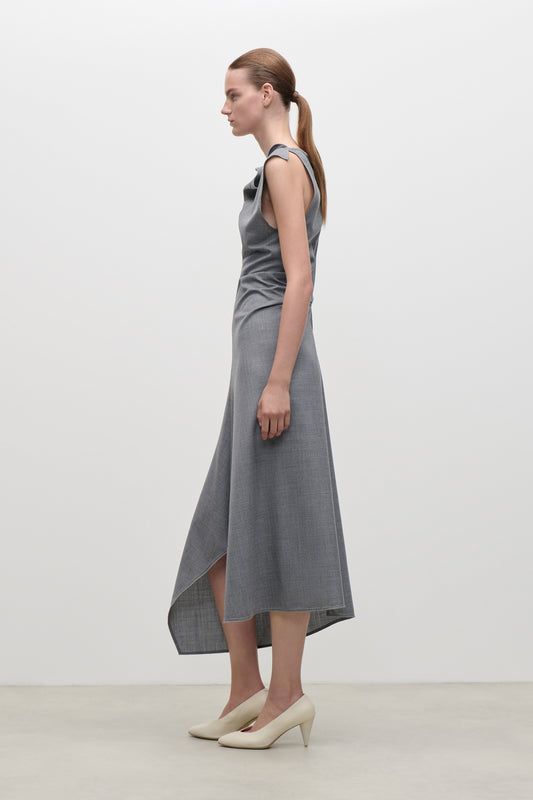 Draped Tailored Midi Dress In Light Grey Melange