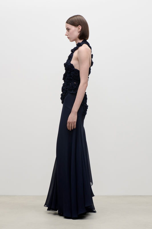Cut Out Applique Gown In Navy