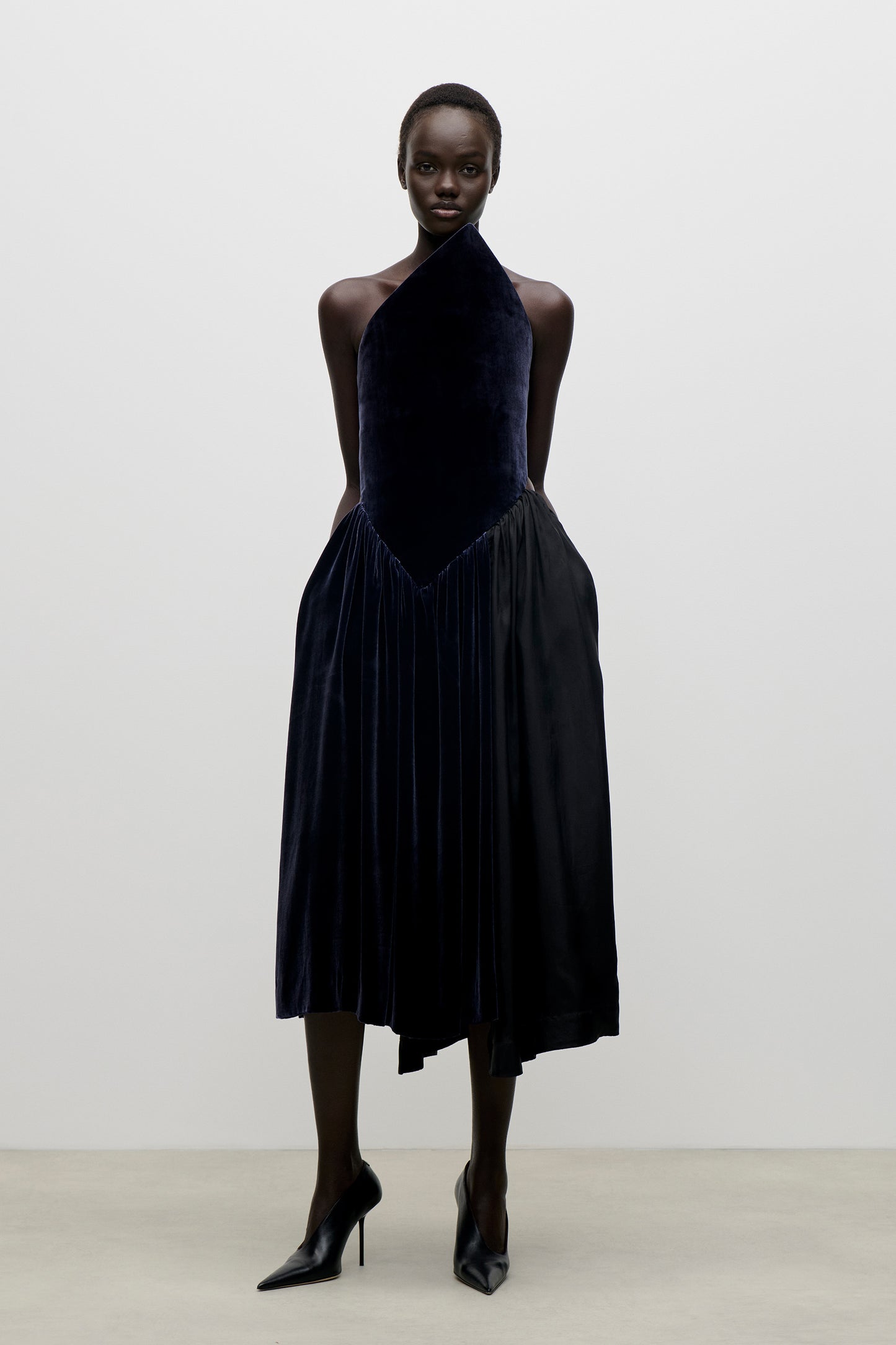 Asymmetric Midi Dress In Navy