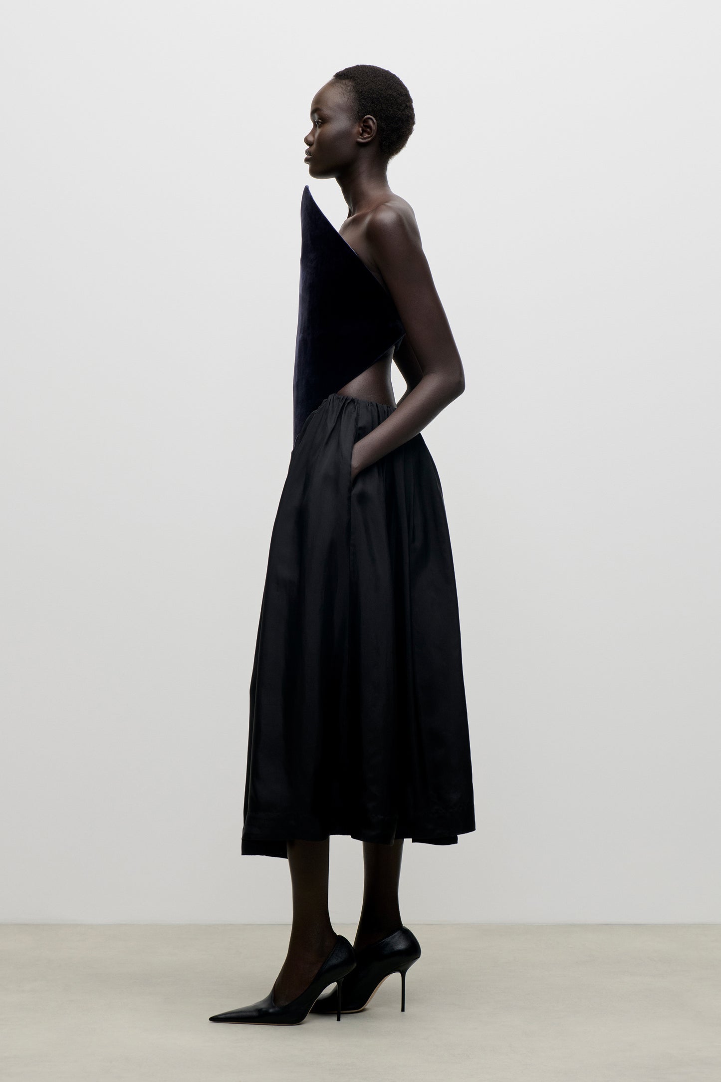 Asymmetric Midi Dress In Navy