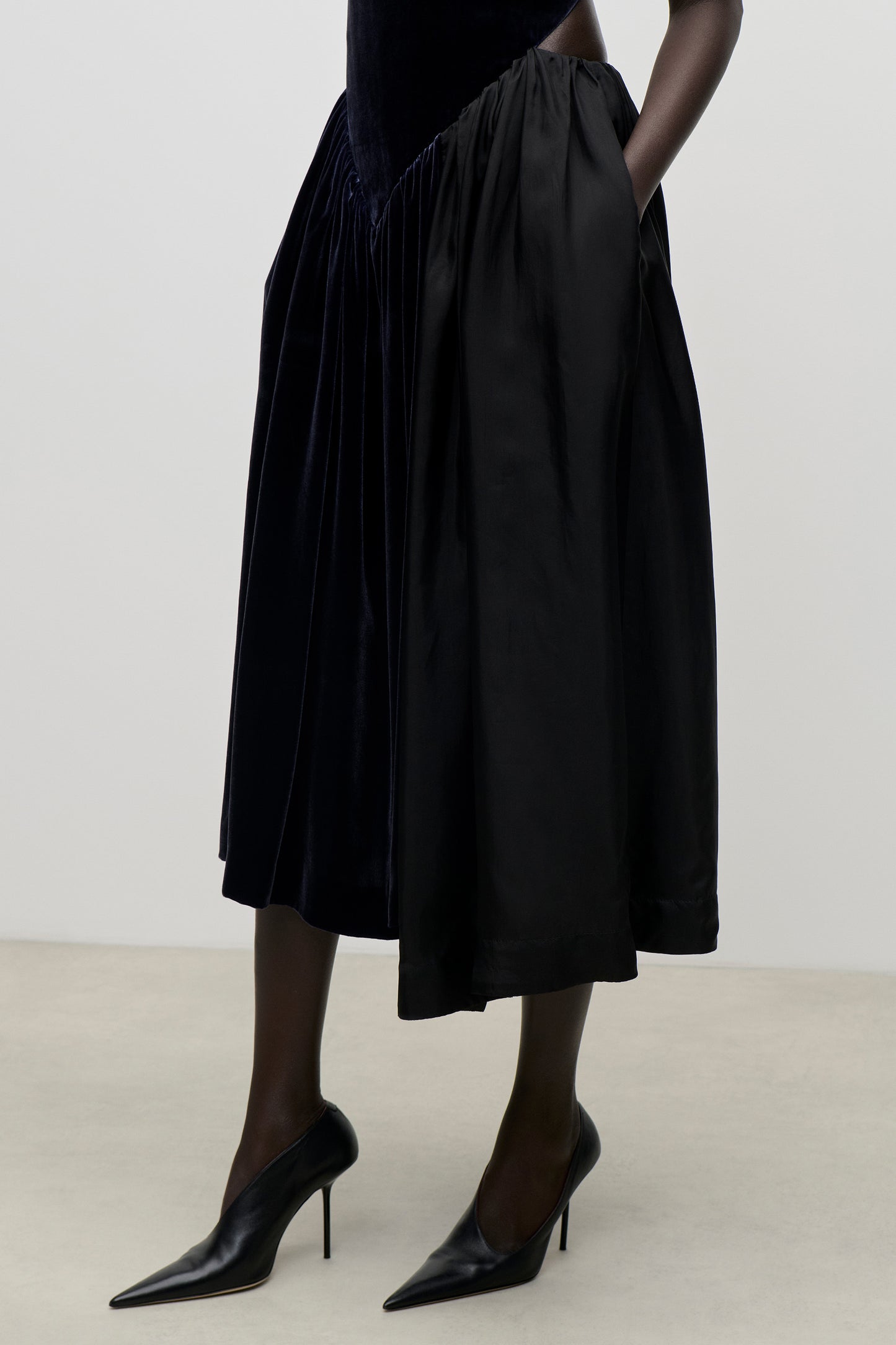 Asymmetric Midi Dress In Navy