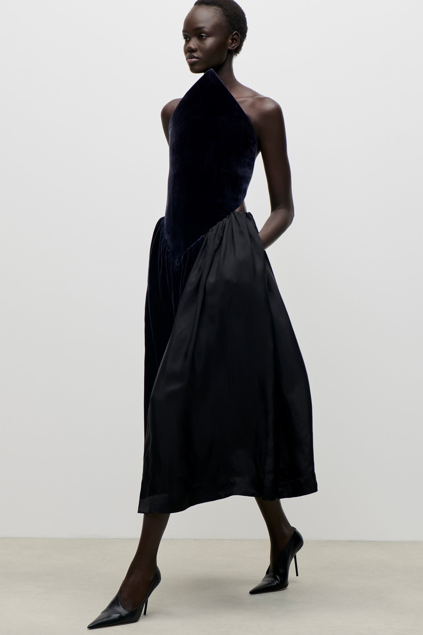 Asymmetric Midi Dress In Navy