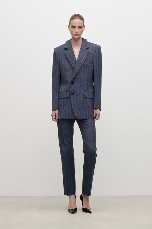 Split Collar Jacket In Blue Melange