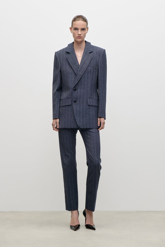 Split Collar Jacket In Blue Melange