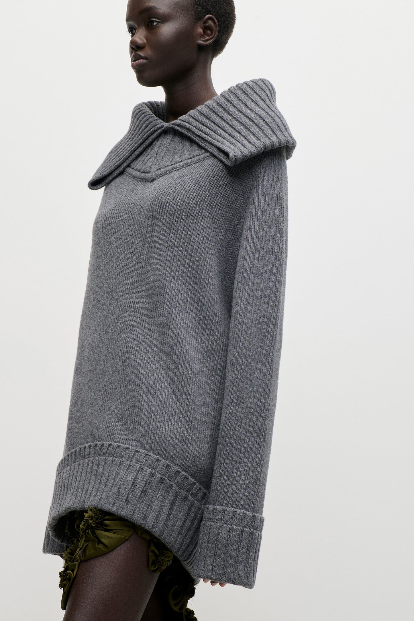 Wide Collar Jumper In Dark Grey