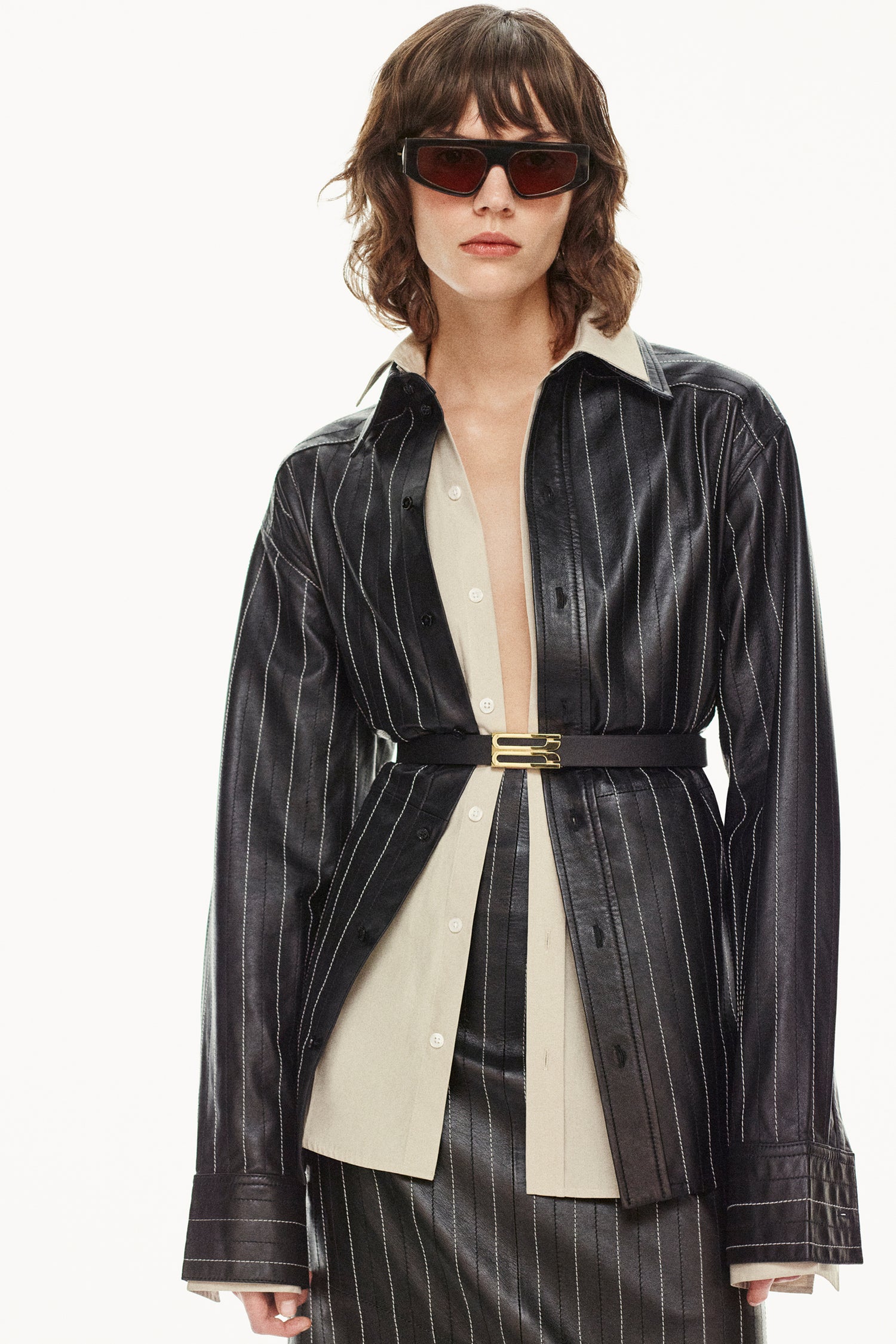 Tab Detail Leather Shirt In Black-Ivory – Victoria Beckham UK