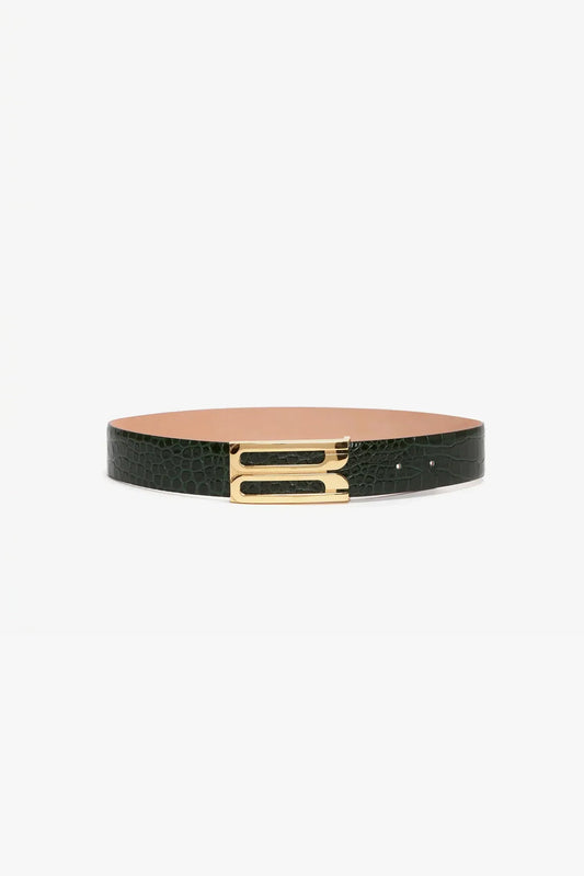 Jumbo Dorian Belt In Dark Forest Croc Embossed Leather