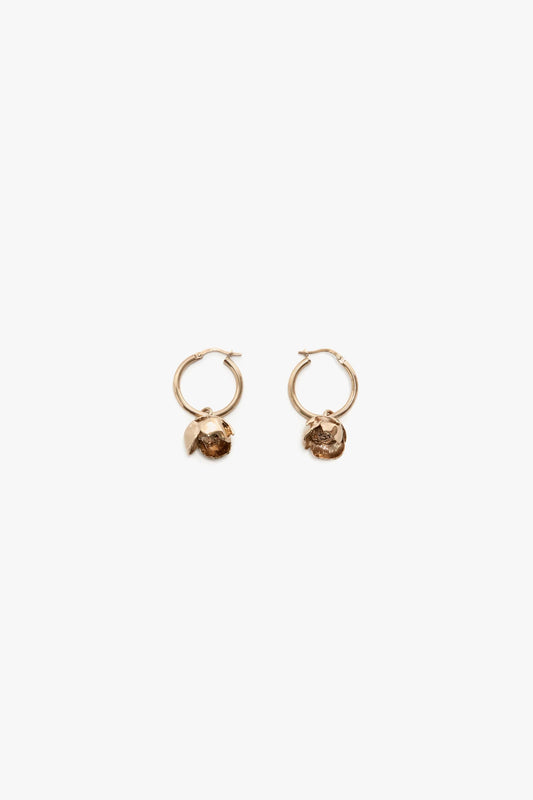 Camellia Flower Hoop Earrings In Gold