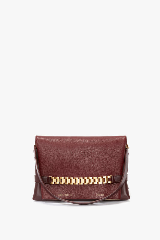 Chain Pouch With Strap In Bordeaux Grained Calf