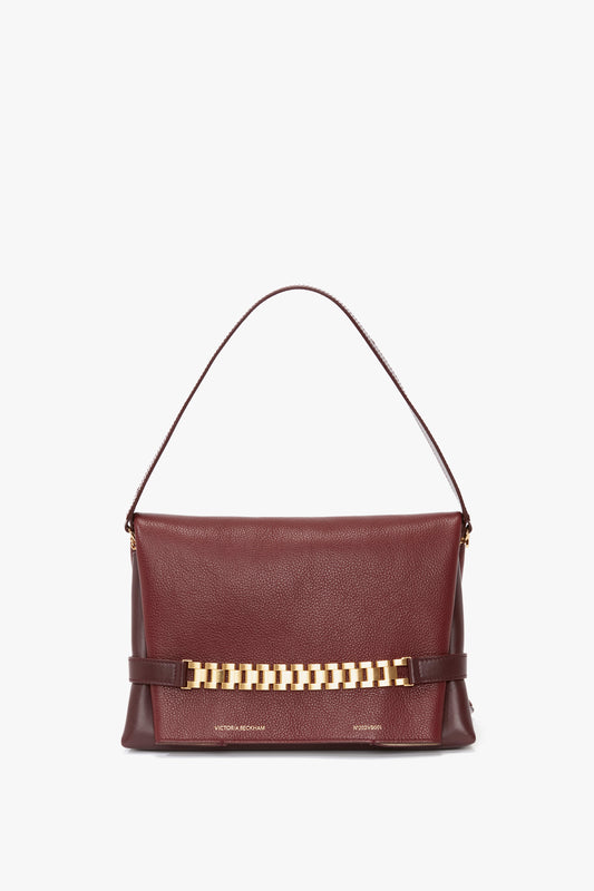 Chain Pouch With Strap In Bordeaux Grained Calf